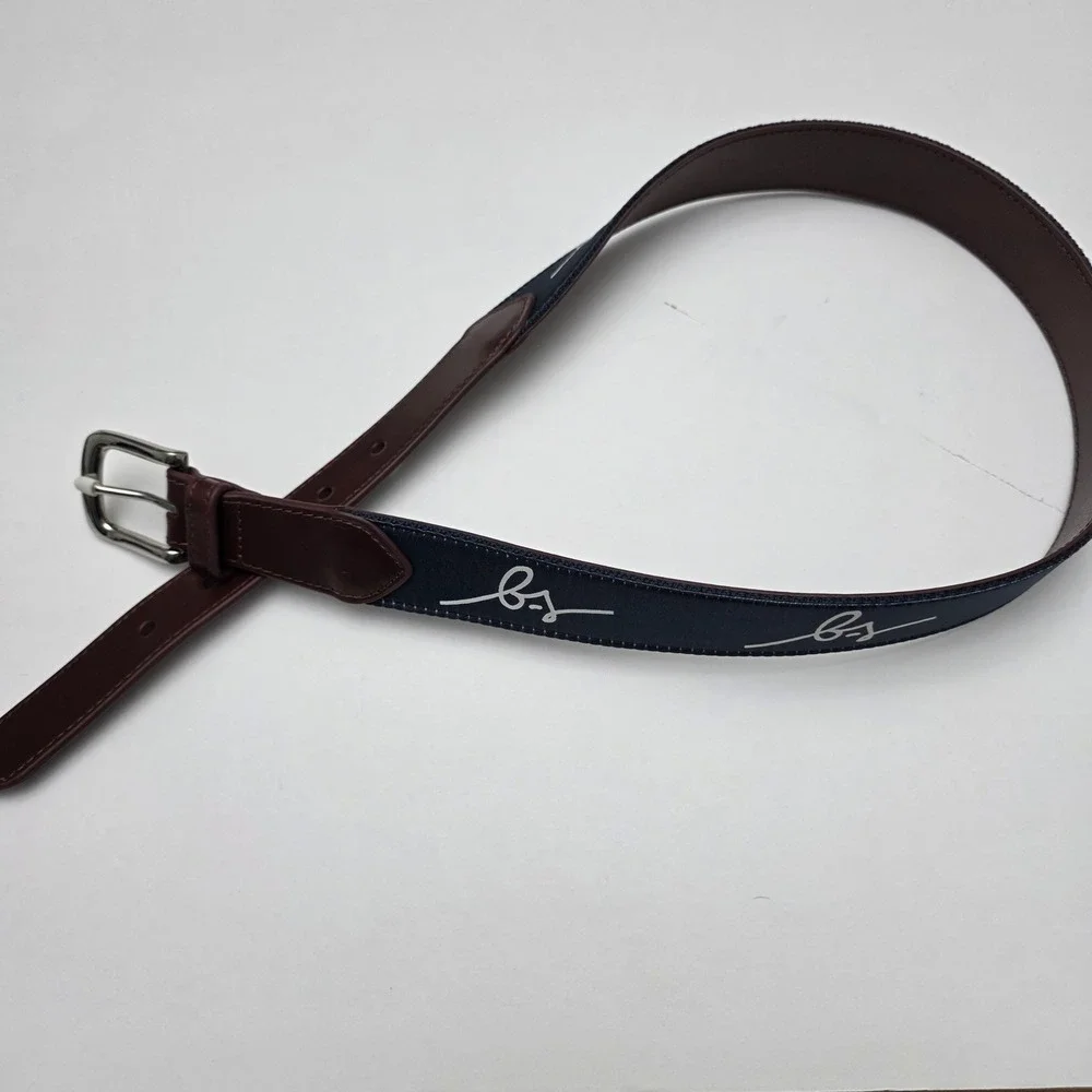 Boston Scott Men's Navy Blue Belt with Brown‎ Leather Trim and Silver Buckle
